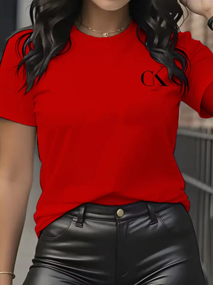 Camiseta de manga corta con cuello redondo y estampado de letras de dibujos animados, estilo Y2K, ideal para el verano.