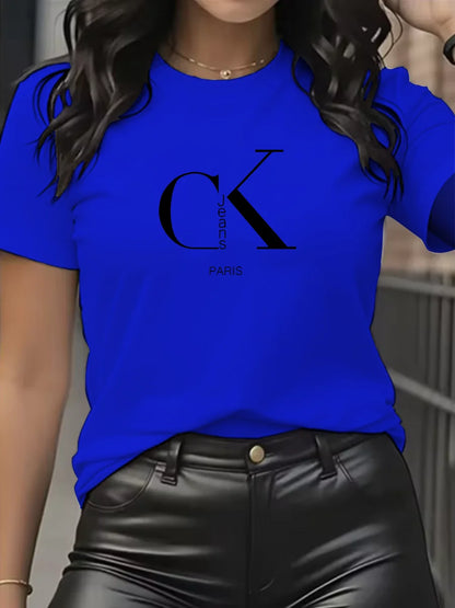 Camiseta de manga corta con cuello redondo y estampado de letras de dibujos animados, estilo Y2K, ideal para el verano.