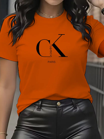 Camiseta de manga corta con cuello redondo y estampado de letras de dibujos animados, estilo Y2K, ideal para el verano.