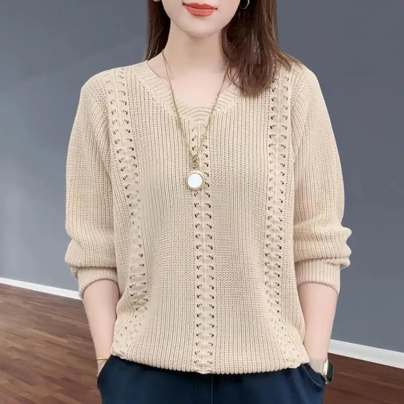Suéter de punto con cuello en V, ropa popular de otoño para mujer, estilo extranjero, interior con camisa de color liso, top Jumpe Homme.