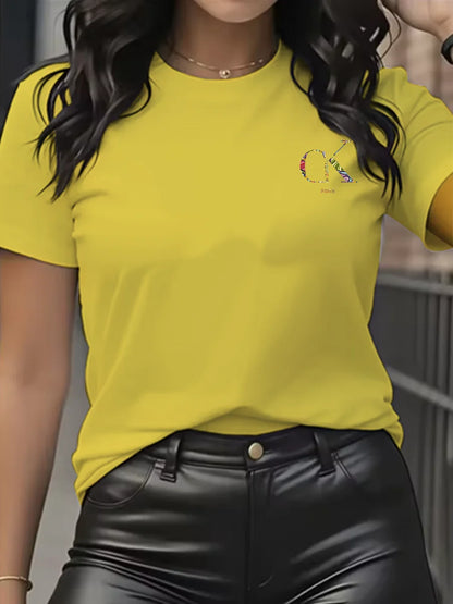 Camiseta de manga corta con cuello redondo y estampado de letras de dibujos animados, estilo Y2K, ideal para el verano.
