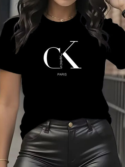 Camiseta de manga corta con cuello redondo y estampado de letras de dibujos animados, estilo Y2K, ideal para el verano.