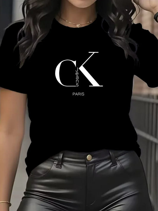 Camiseta de manga corta con cuello redondo y estampado de letras de dibujos animados, estilo Y2K, ideal para el verano.