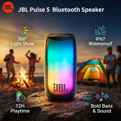 Altavoz Bluetooth Portátil JBL Pulse 5, Subwoofer Inalámbrico para Exteriores con Resistencia al Agua IP67, Espectáculo de Luces LED de 360 Grados, Bajos Profundos