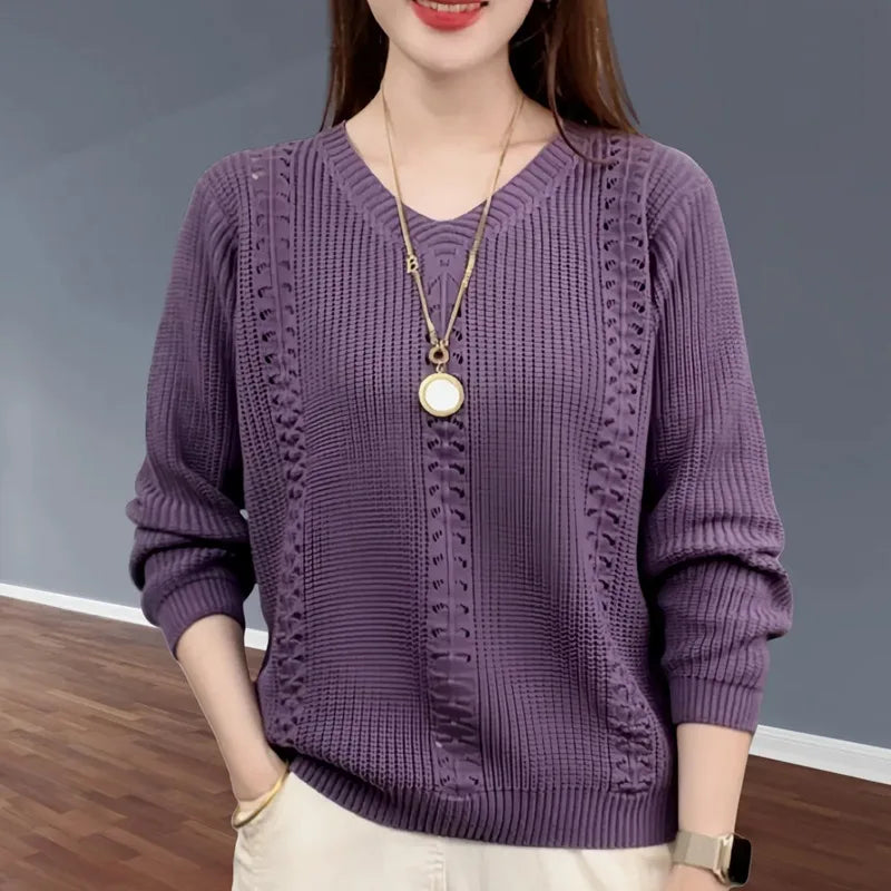Suéter de punto con cuello en V, ropa popular de otoño para mujer, estilo extranjero, interior con camisa de color liso, top Jumpe Homme.
