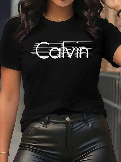 Camiseta Calvin para mujer, estilo casual, manga corta, de algodón, de alta calidad, cómoda, de marca, estilo streetwear de verano, top Y2K.