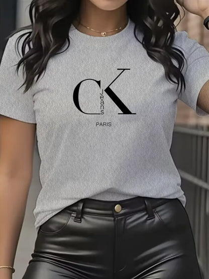 Camiseta de manga corta con cuello redondo y estampado de letras de dibujos animados, estilo Y2K, ideal para el verano.