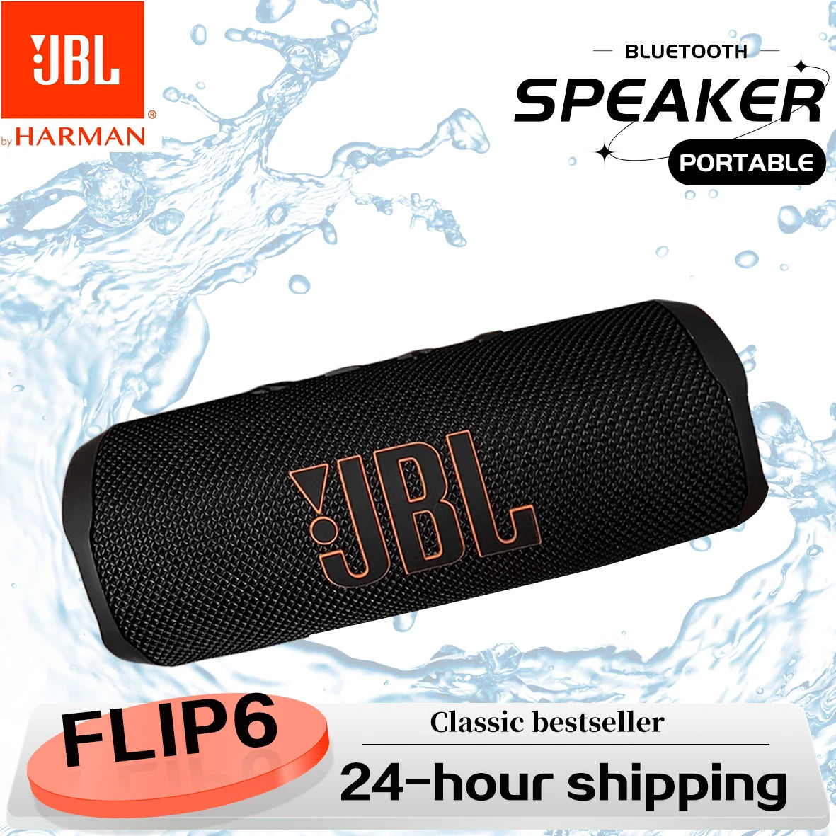 Altavoz Bluetooth Inalámbrico Portátil JBL Flip 6, Resistente al Agua IPX7, Sonido Estéreo para Exteriores, Bajos Mejorados, Tweeter Independiente para Música
