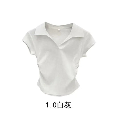 Camiseta de algodón sexy de verano para mujer, ajustada, básica, lisa, corta, polo, de manga corta, estilo casual.