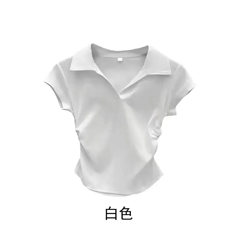 Camiseta de algodón sexy de verano para mujer, ajustada, básica, lisa, corta, polo, de manga corta, estilo casual.