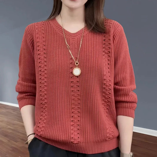 Suéter de punto con cuello en V, ropa popular de otoño para mujer, estilo extranjero, interior con camisa de color liso, top Jumpe Homme.