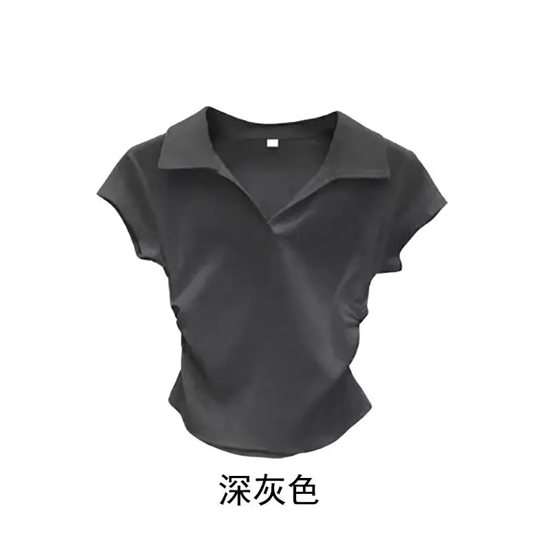 Camiseta de algodón sexy de verano para mujer, ajustada, básica, lisa, corta, polo, de manga corta, estilo casual.