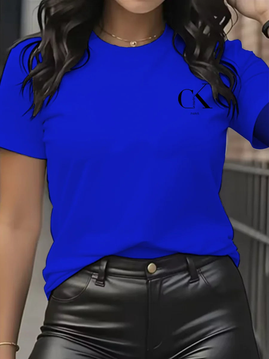 Camiseta de manga corta con cuello redondo y estampado de letras de dibujos animados, estilo Y2K, ideal para el verano.