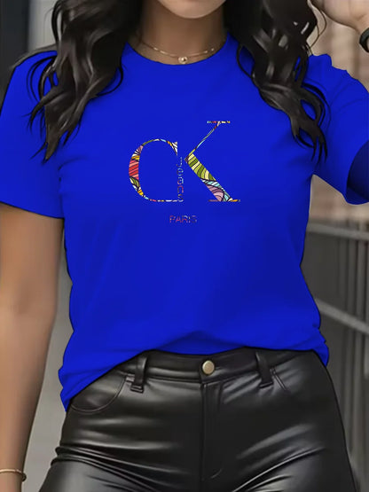 Camiseta de manga corta con cuello redondo y estampado de letras de dibujos animados, estilo Y2K, ideal para el verano.