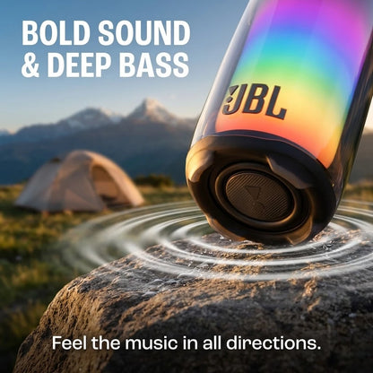 Altavoz Bluetooth Portátil JBL Pulse 5, Subwoofer Inalámbrico para Exteriores con Resistencia al Agua IP67, Espectáculo de Luces LED de 360 Grados, Bajos Profundos