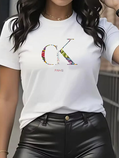 Camiseta de manga corta con cuello redondo y estampado de letras de dibujos animados, estilo Y2K, ideal para el verano.