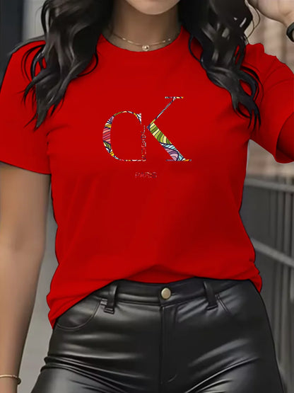 Camiseta de manga corta con cuello redondo y estampado de letras de dibujos animados, estilo Y2K, ideal para el verano.