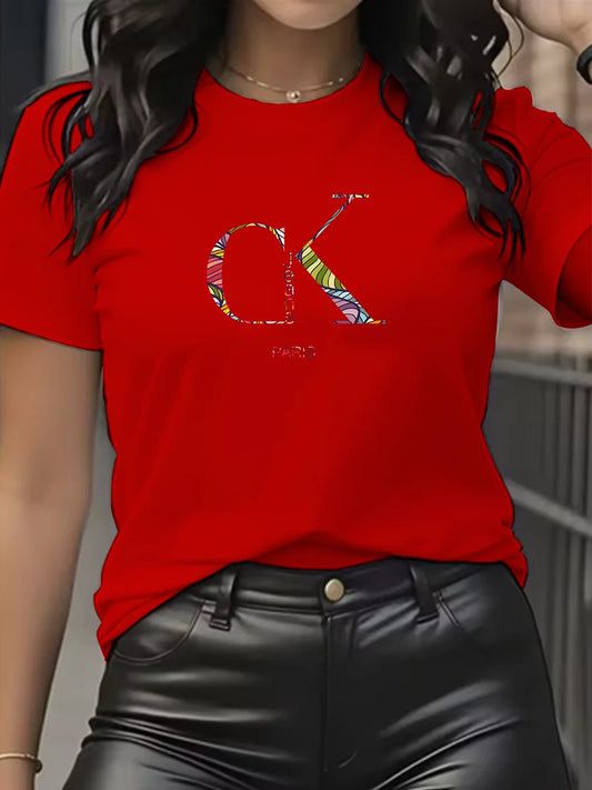 Camiseta de manga corta con cuello redondo y estampado de letras de dibujos animados, estilo Y2K, ideal para el verano.