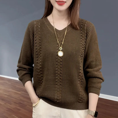 Suéter de punto con cuello en V, ropa popular de otoño para mujer, estilo extranjero, interior con camisa de color liso, top Jumpe Homme.