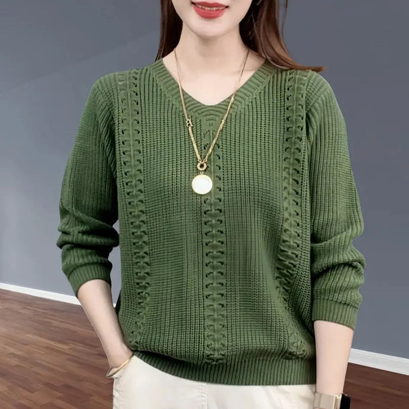 Suéter de punto con cuello en V, ropa popular de otoño para mujer, estilo extranjero, interior con camisa de color liso, top Jumpe Homme.