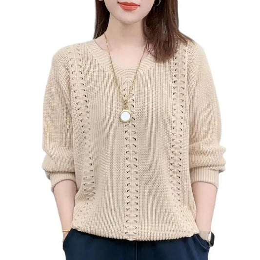 Suéter de punto con cuello en V, ropa popular de otoño para mujer, estilo extranjero, interior con camisa de color liso, top Jumpe Homme.