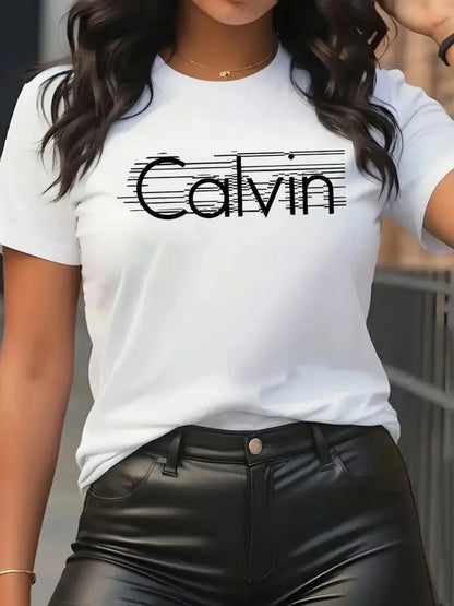 Camiseta Calvin para mujer, estilo casual, manga corta, de algodón, de alta calidad, cómoda, de marca, estilo streetwear de verano, top Y2K.